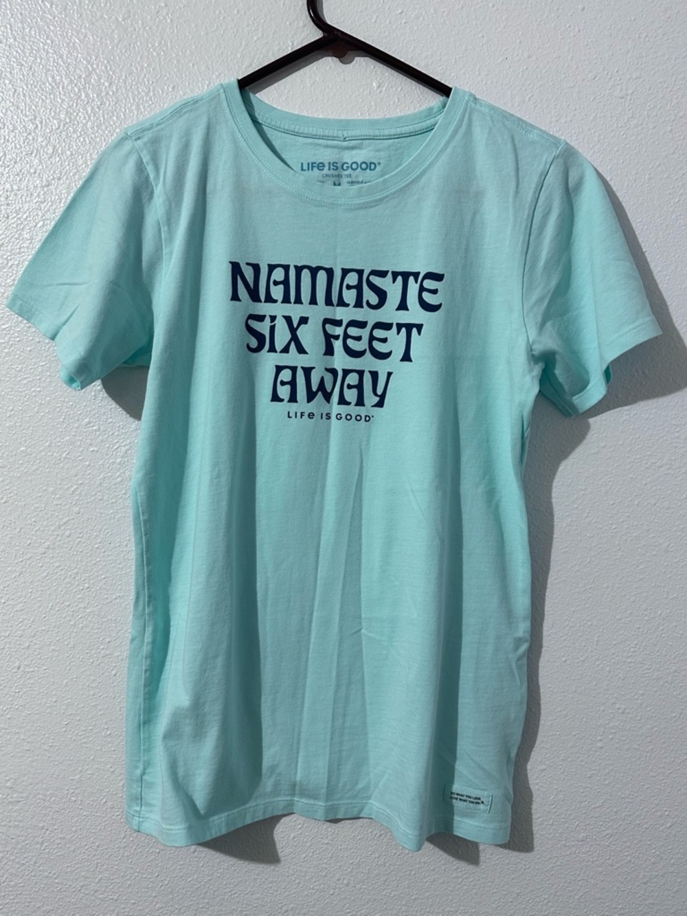 Life Is Good Light Aqua Tee with Navy Graphic